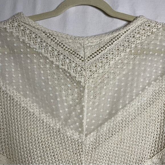 Sundance Cream Lace for Days Crochet Semi-Sheer Long Sleeve Knit Top Sz M - Picture 6 of 11